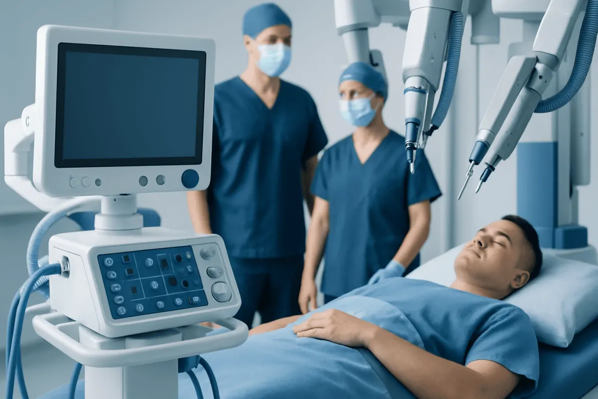 Surgeons performing FTM surgery in a modern hospital operating room.