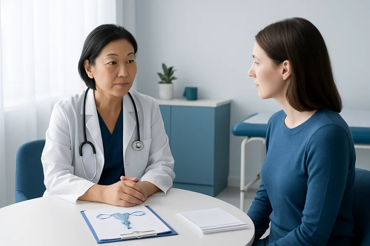 Doctor consulting with a patient in a medical office setting.