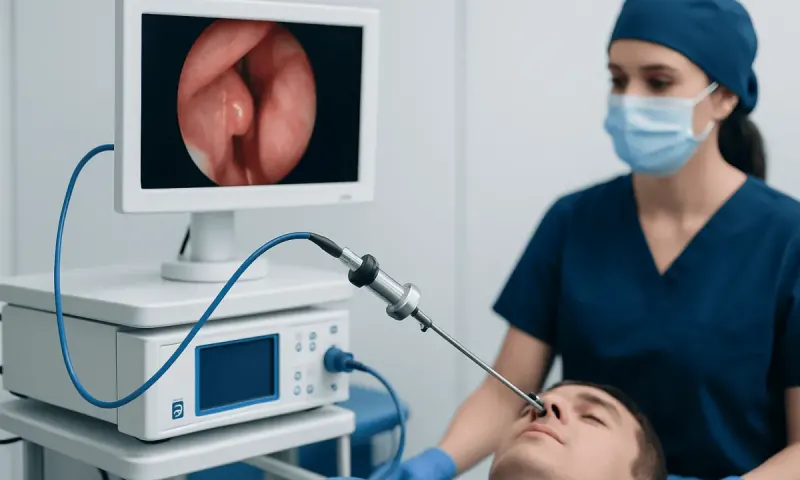 Endoscopic sinus surgery procedure at Acibadem Hospital with medical staff and equipment.