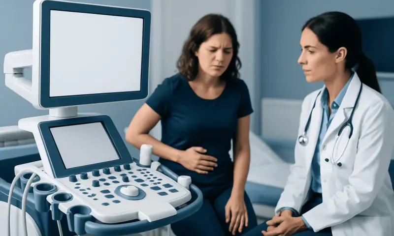 Doctor consulting with patient about menstrual health in a clinical setting.