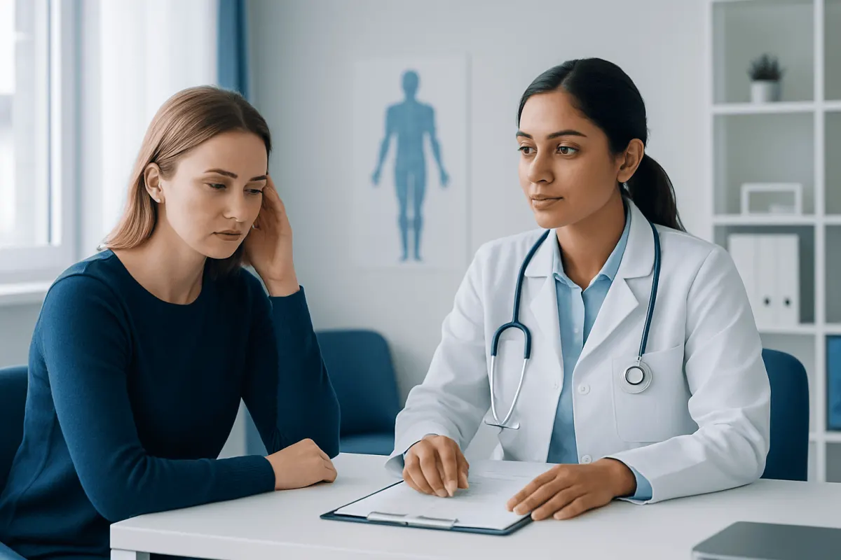 Doctor consulting with a patient in a medical office at Acibadem Hospitals Group.