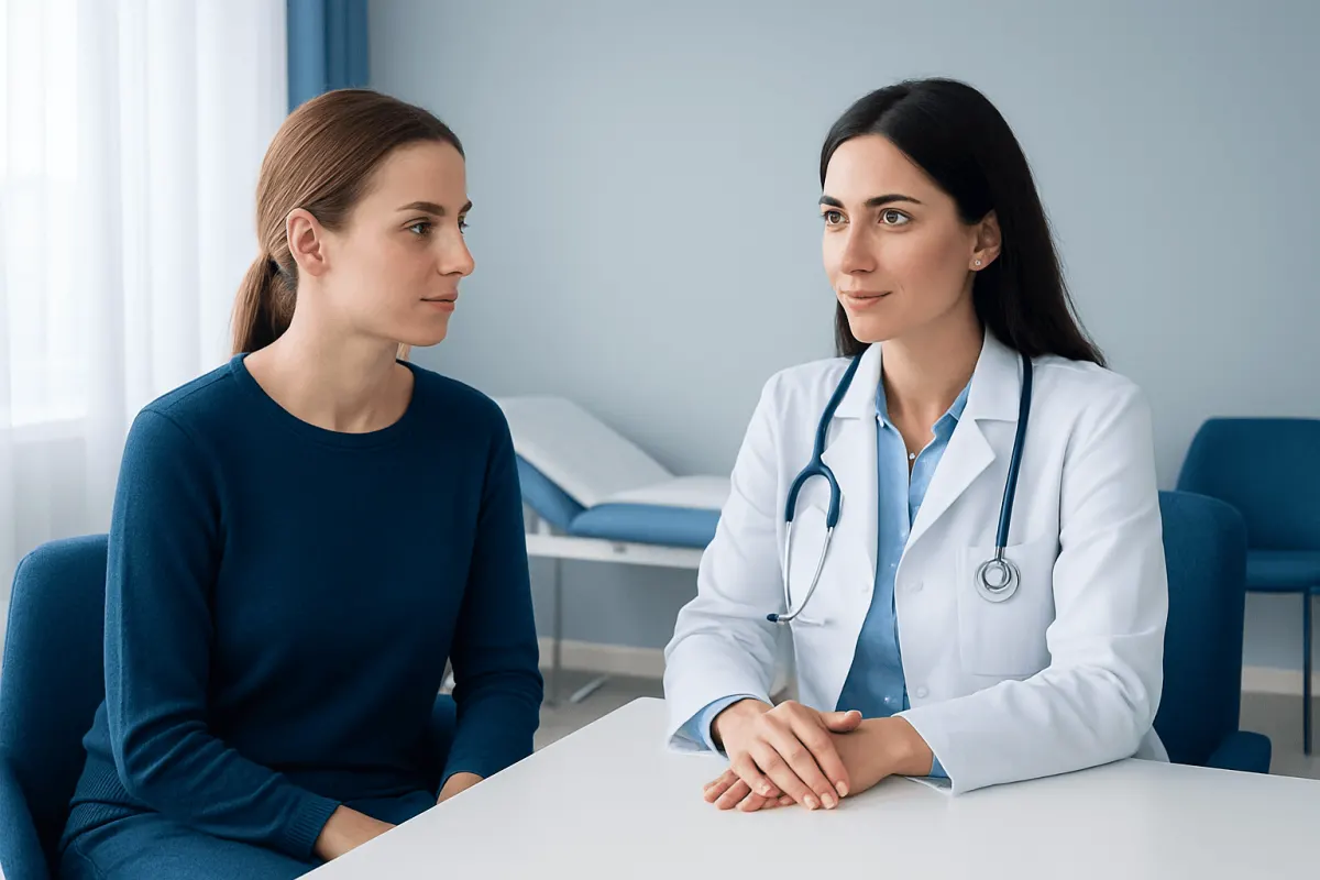 Doctor consulting with a patient in a medical office setting.