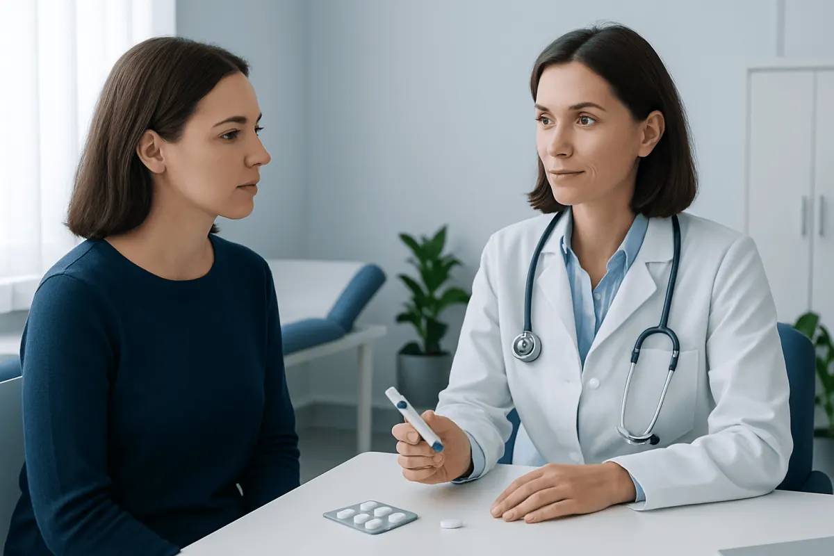 Doctor consulting with a patient in a modern medical office.