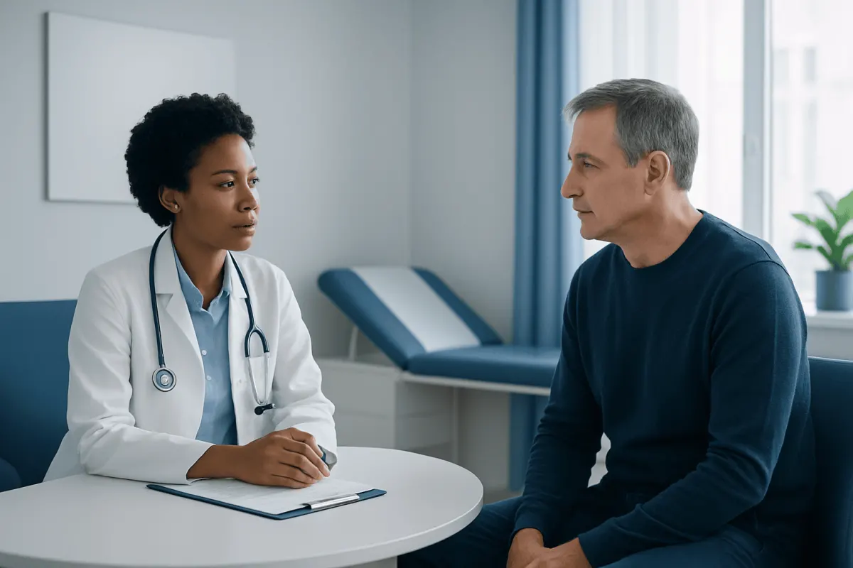 Doctor consulting with a patient in a medical office at Acibadem Hospitals Group.
