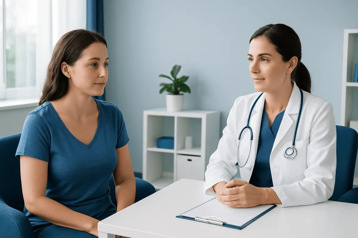 Doctor consulting with a patient in a modern clinic setting.