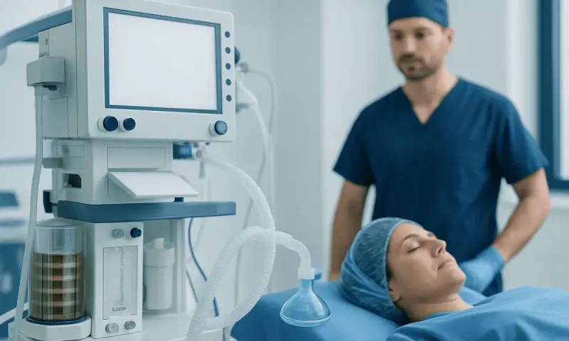 Medical professional monitoring patient during anesthesia in hospital.