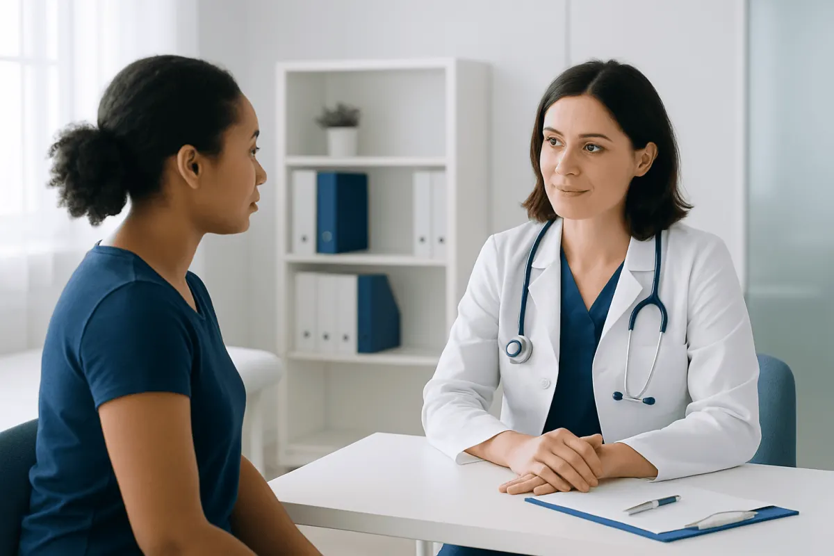 Doctor consulting with a patient in a medical office at Acibadem Hospitals Group.