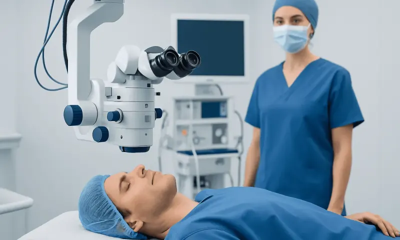 Surgeon preparing for otoplasty procedure in a modern hospital operating room.