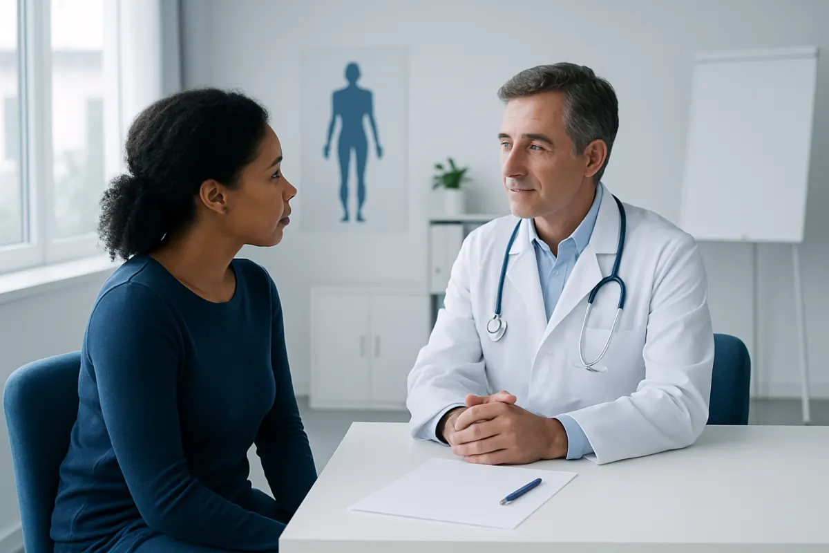 Doctor consulting with a patient in a medical office setting.