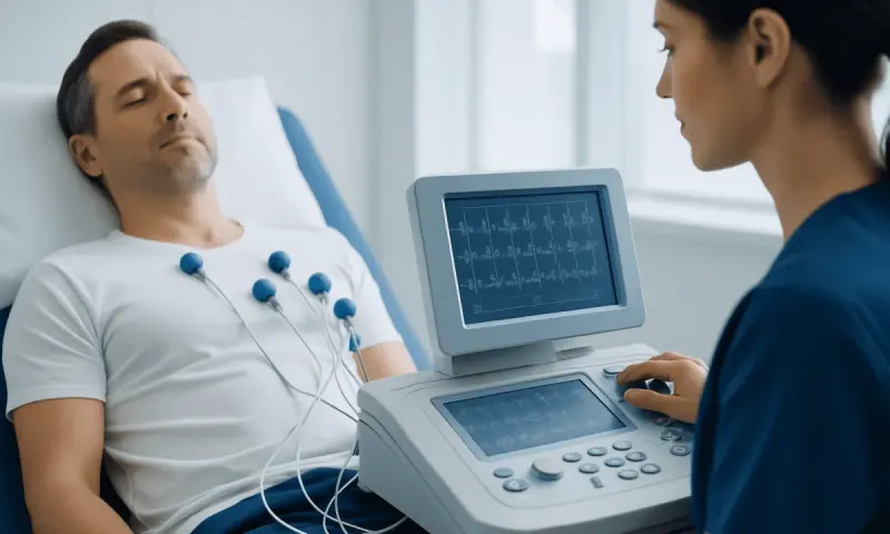 Patient undergoing an ECG test in a hospital setting with medical staff monitoring.