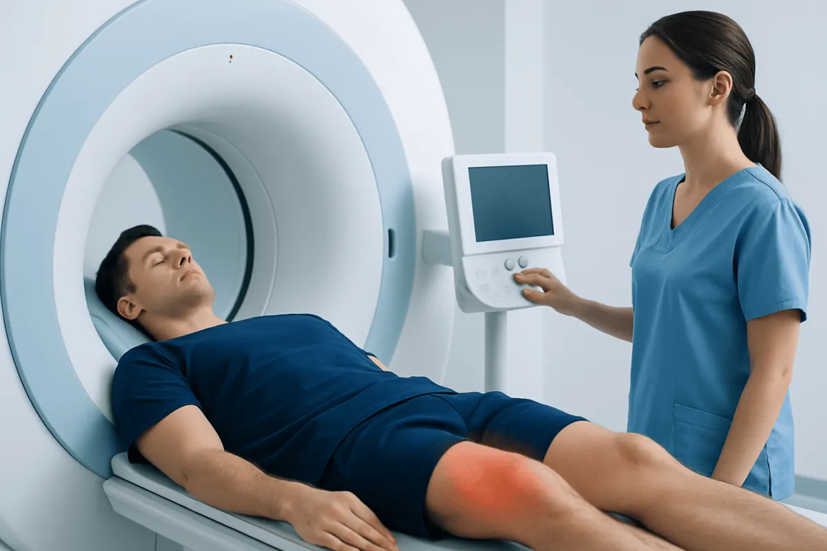 Patient undergoing MRI scan in a medical facility at Acibadem Hospitals Group.