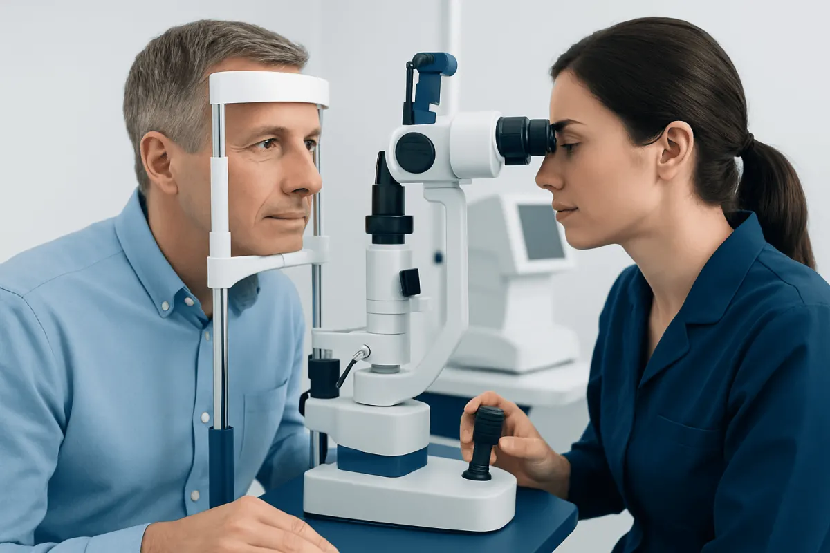 Eye examination with slit lamp at Acibadem Hospital.