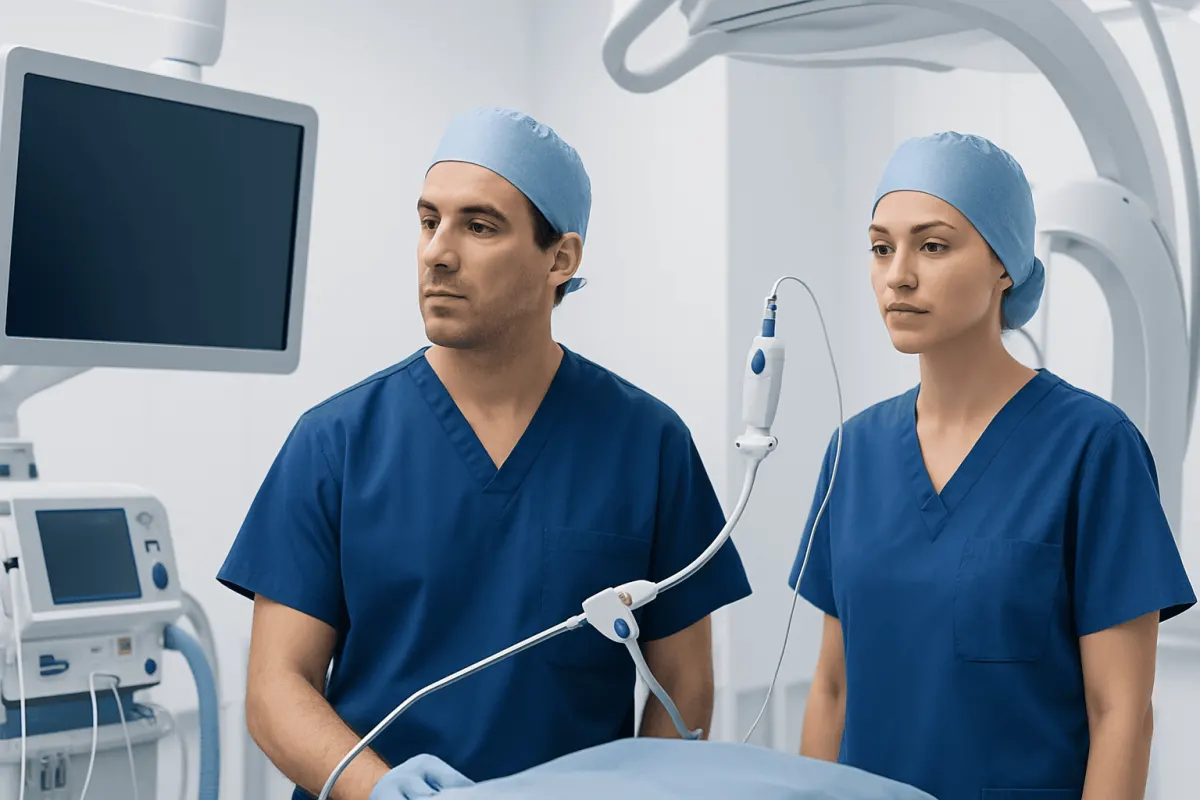Medical professionals preparing for a MitraClip procedure in a hospital.