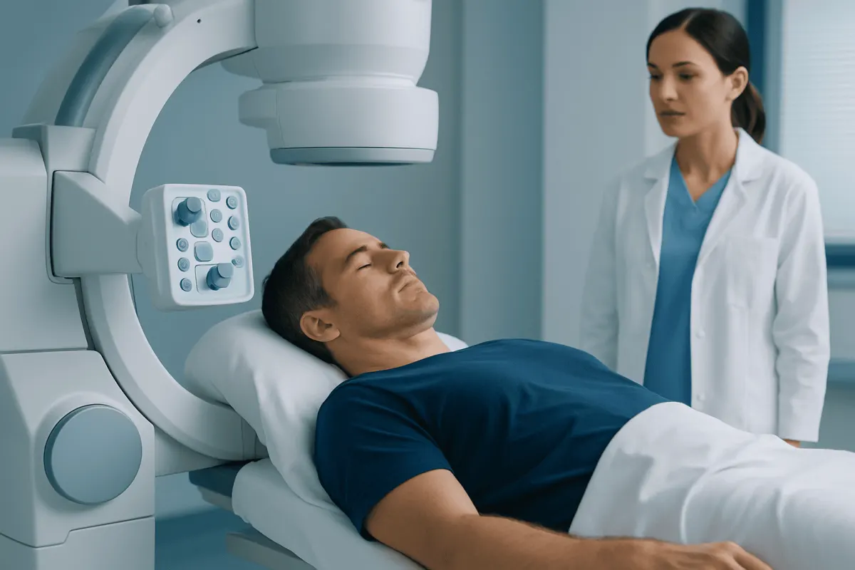 Patient undergoing spinal MRI scan at Acibadem Hospital.