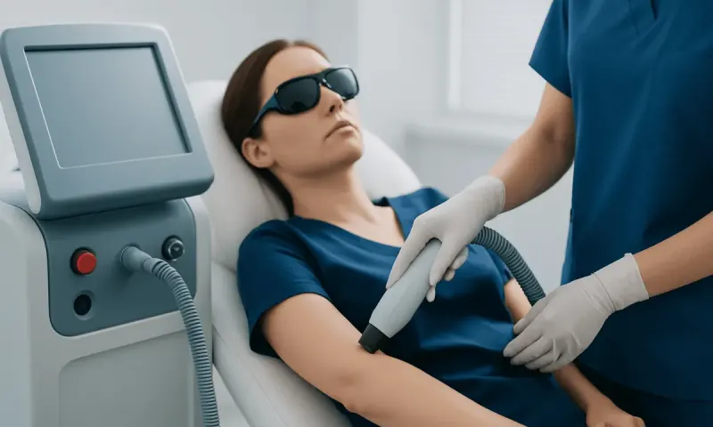 Woman receiving laser hair removal treatment at Acibadem Hospital.