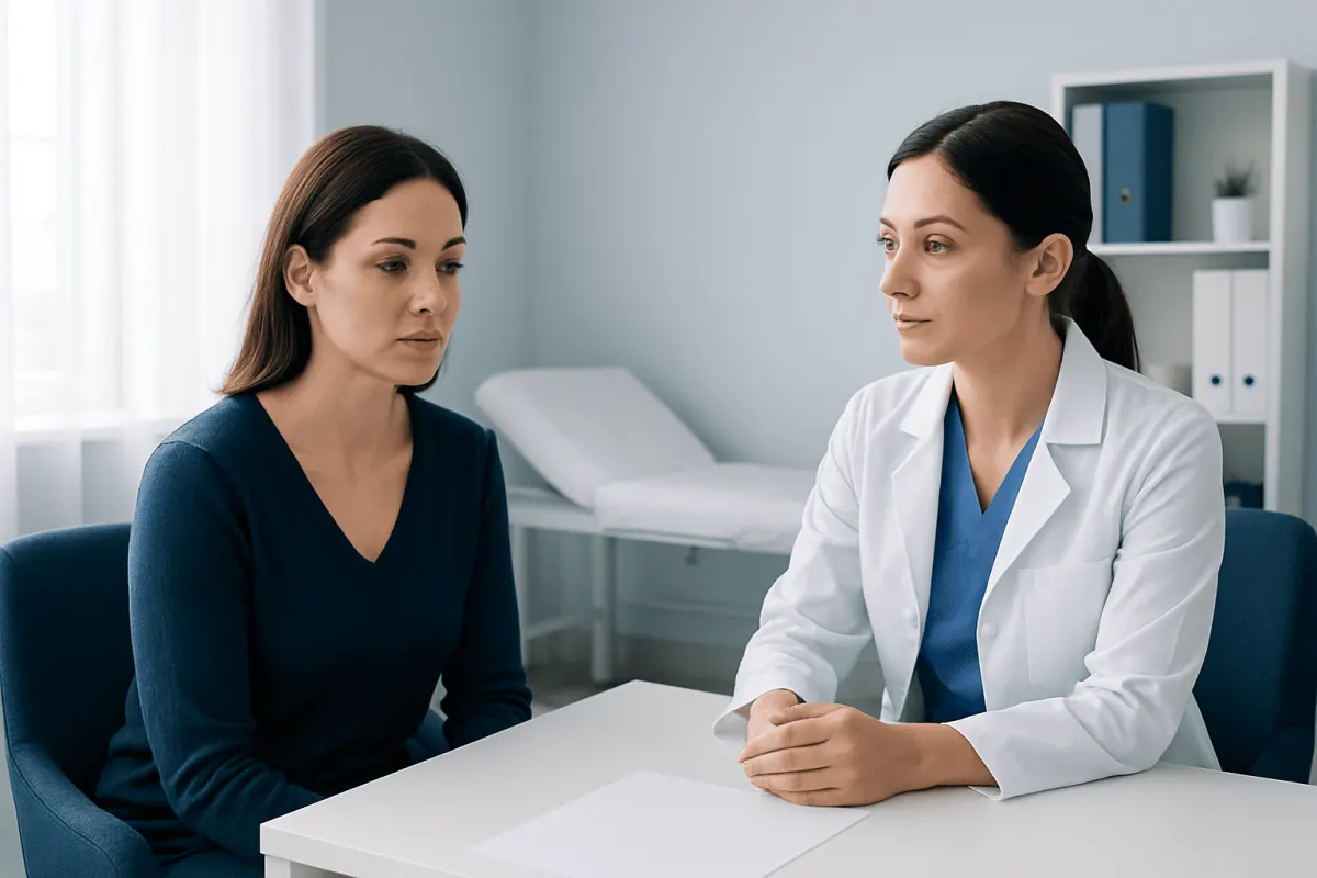 Doctor consulting with patient in a medical office setting.