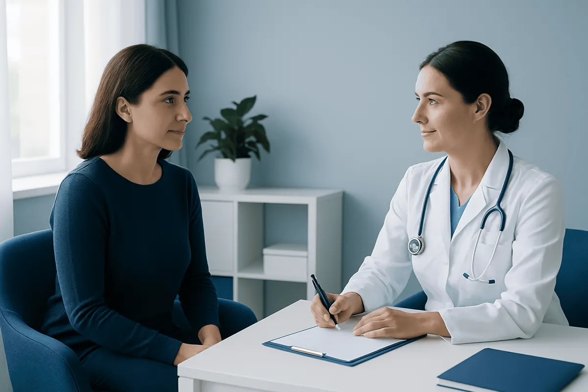 Doctor consulting with a patient in a medical office setting.