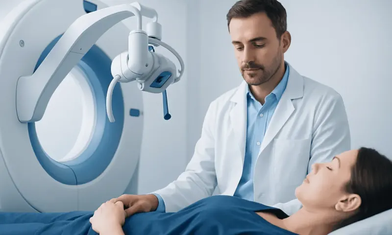 Dentist preparing for a dental procedure with advanced equipment in a clinic.
