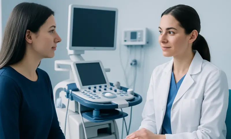 Doctor consulting with patient in a modern hospital setting.