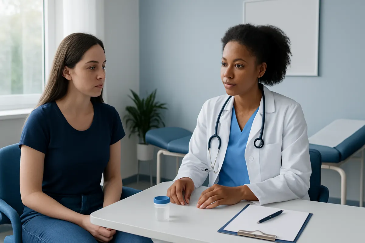 Doctor consulting with a patient in a medical office setting.