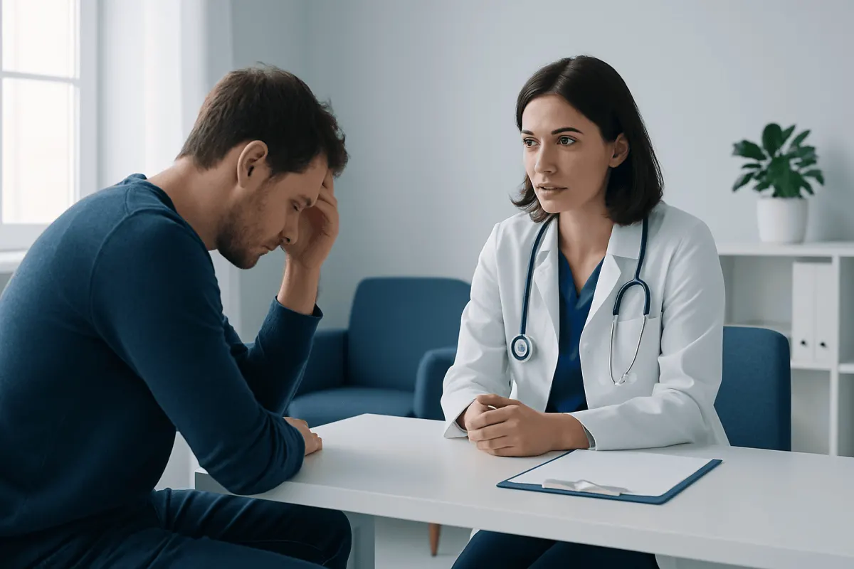 Doctor consulting with a patient about low motivation issues.