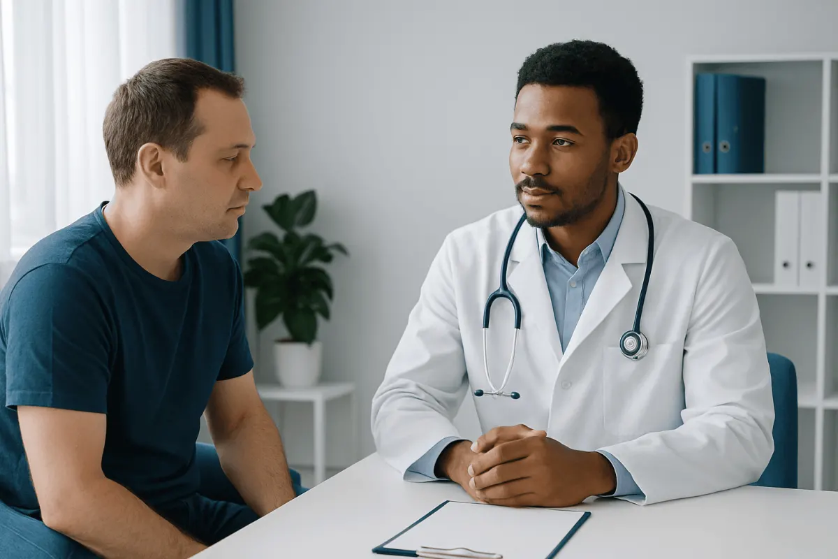 Doctor consulting with a patient in a medical office setting.