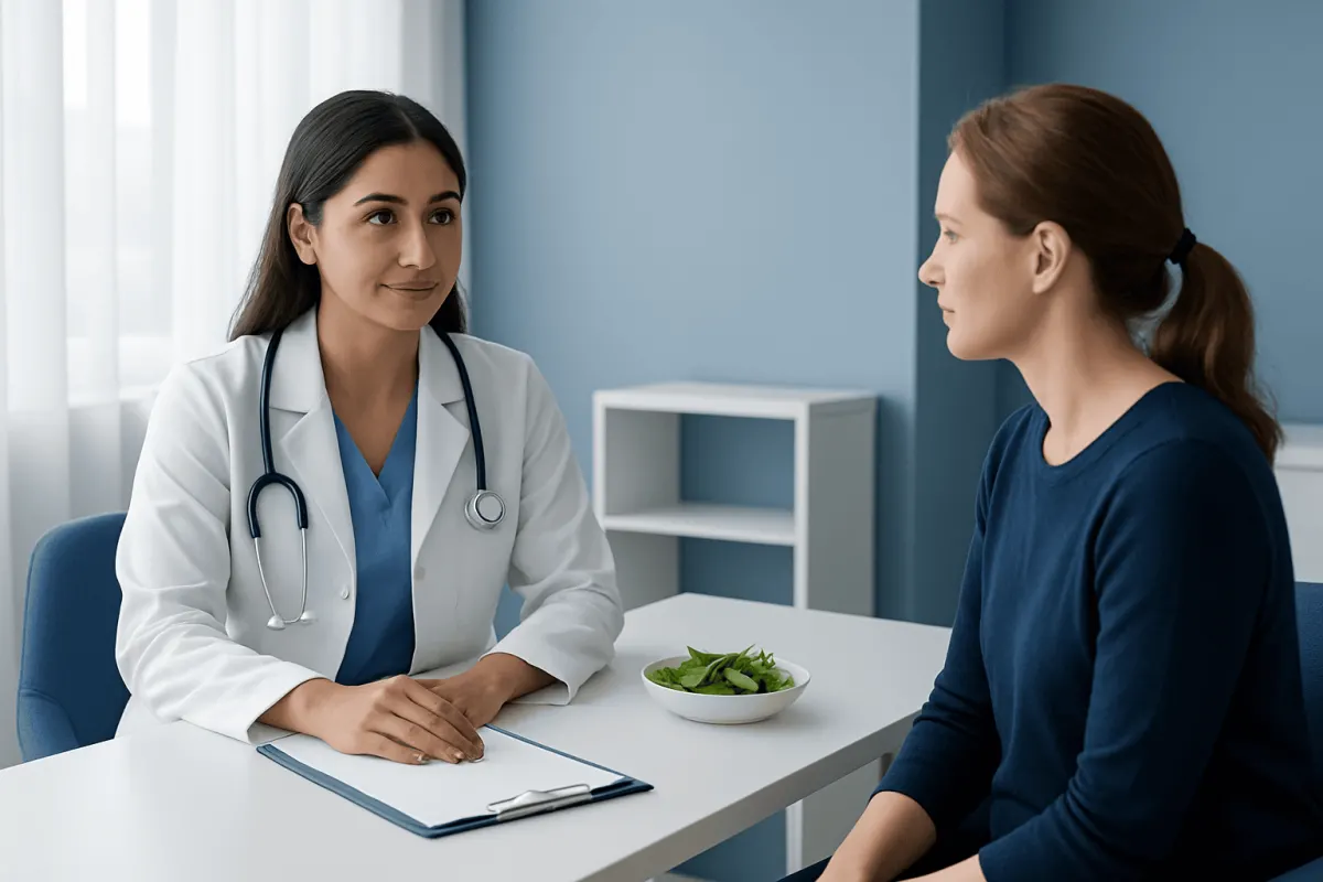 Doctor consulting with a patient in a medical office setting.