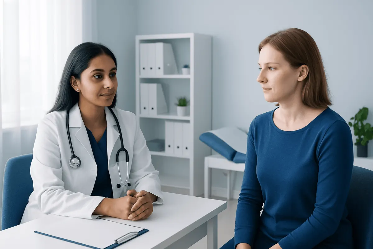 Doctor consulting with a patient in a medical office setting.