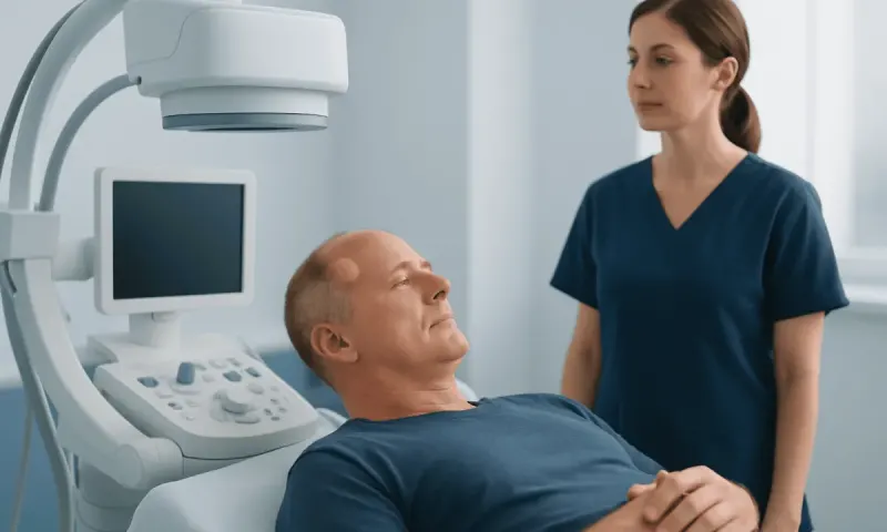 Patient undergoing a medical scan at Acibadem Hospital with healthcare professional present.