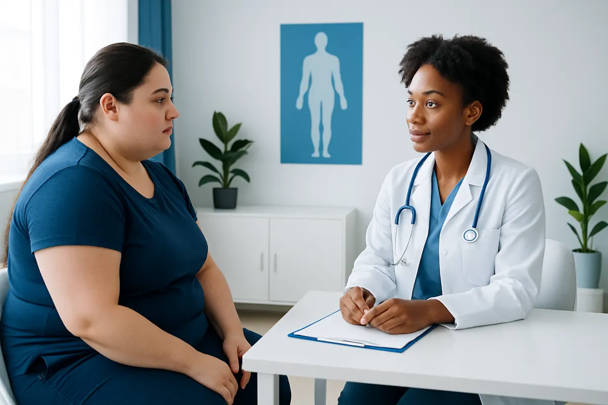 Doctor consulting with a patient about weight loss options at Acibadem Hospitals.