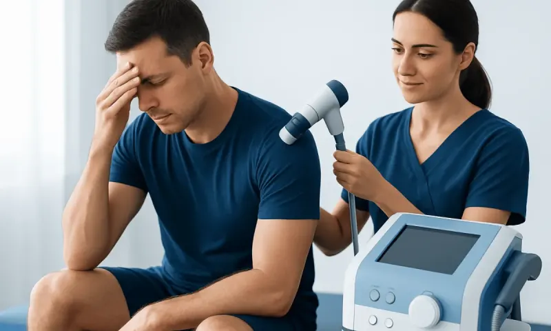 Doctor performing physiotherapy on a man with headache symptoms.