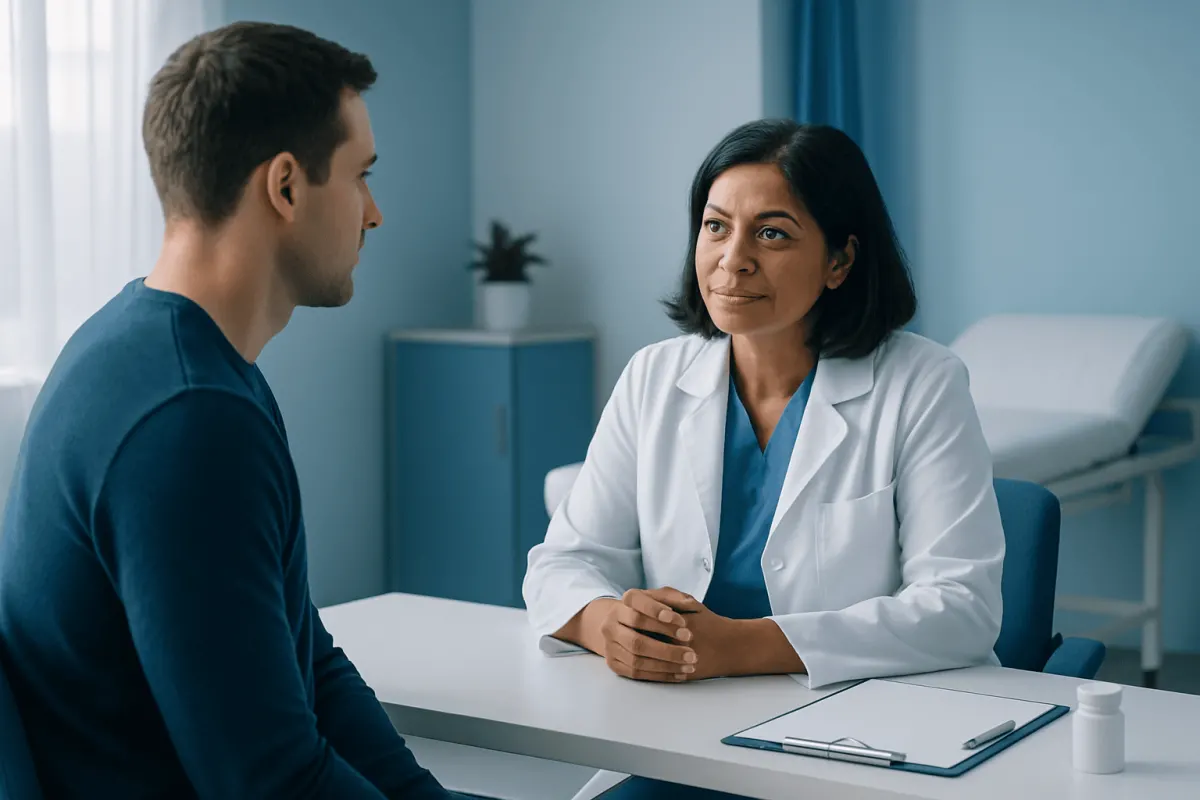 Doctor consulting with a patient in a medical office at Acibadem Hospitals Group.
