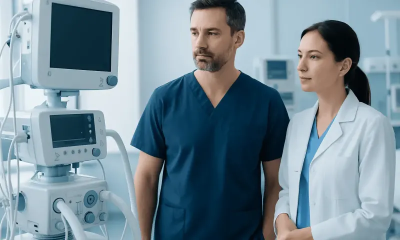 Medical professionals reviewing patient data in a hospital setting.