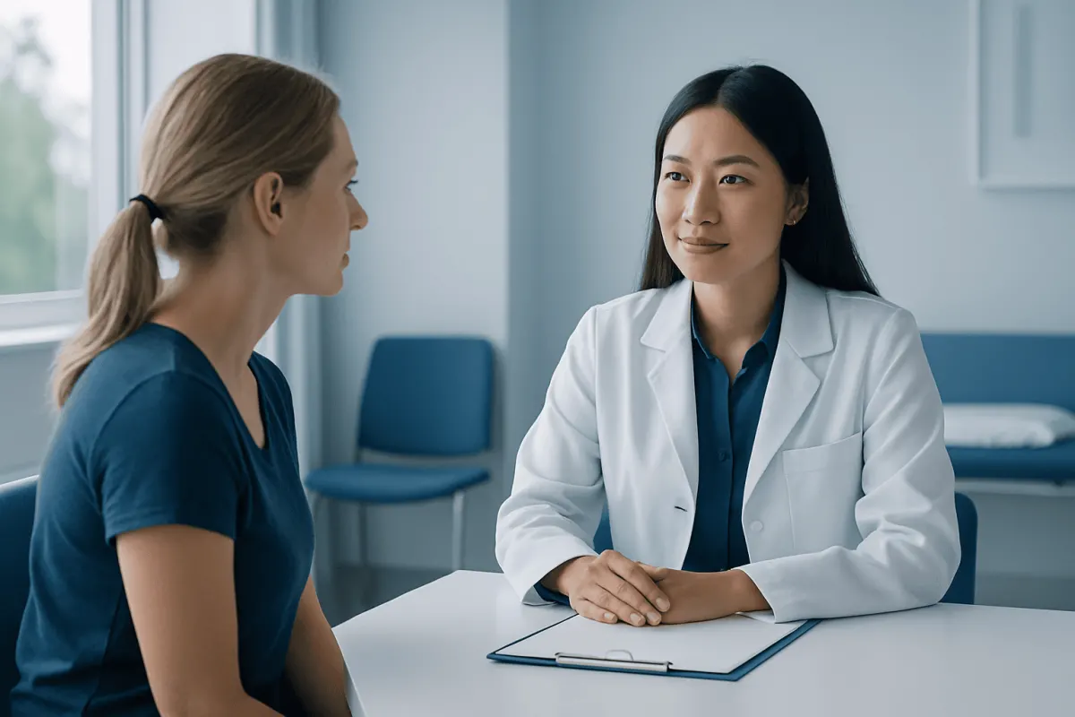 Doctor consulting with patient in a medical office setting.
