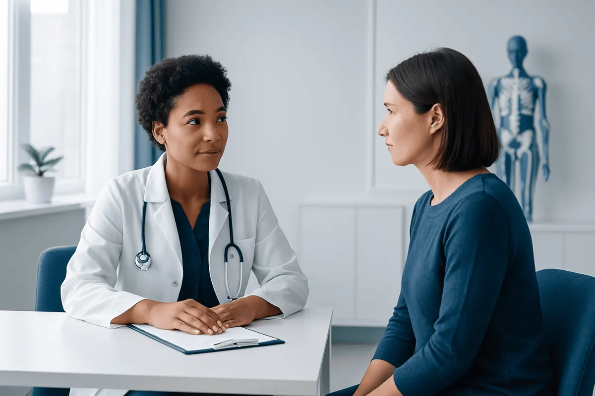 Doctor consulting with a patient in a medical office.