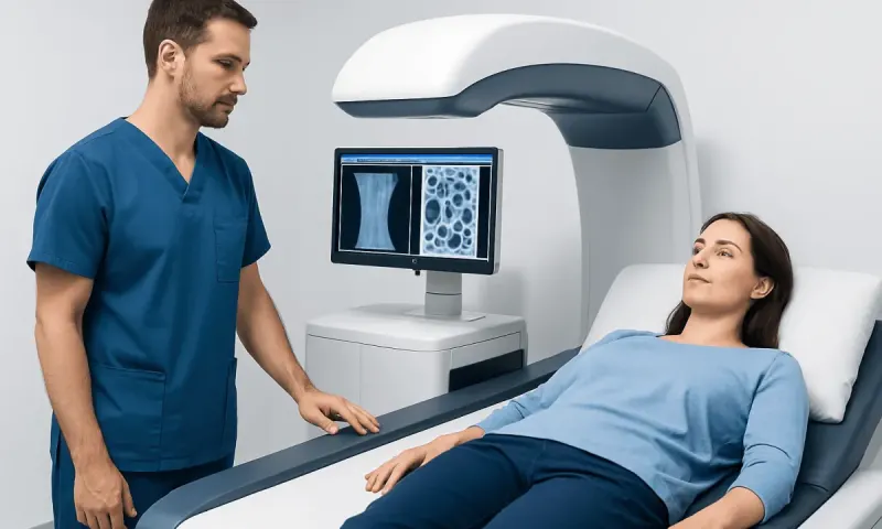 Patient undergoing bone density scan at Acibadem Hospital.