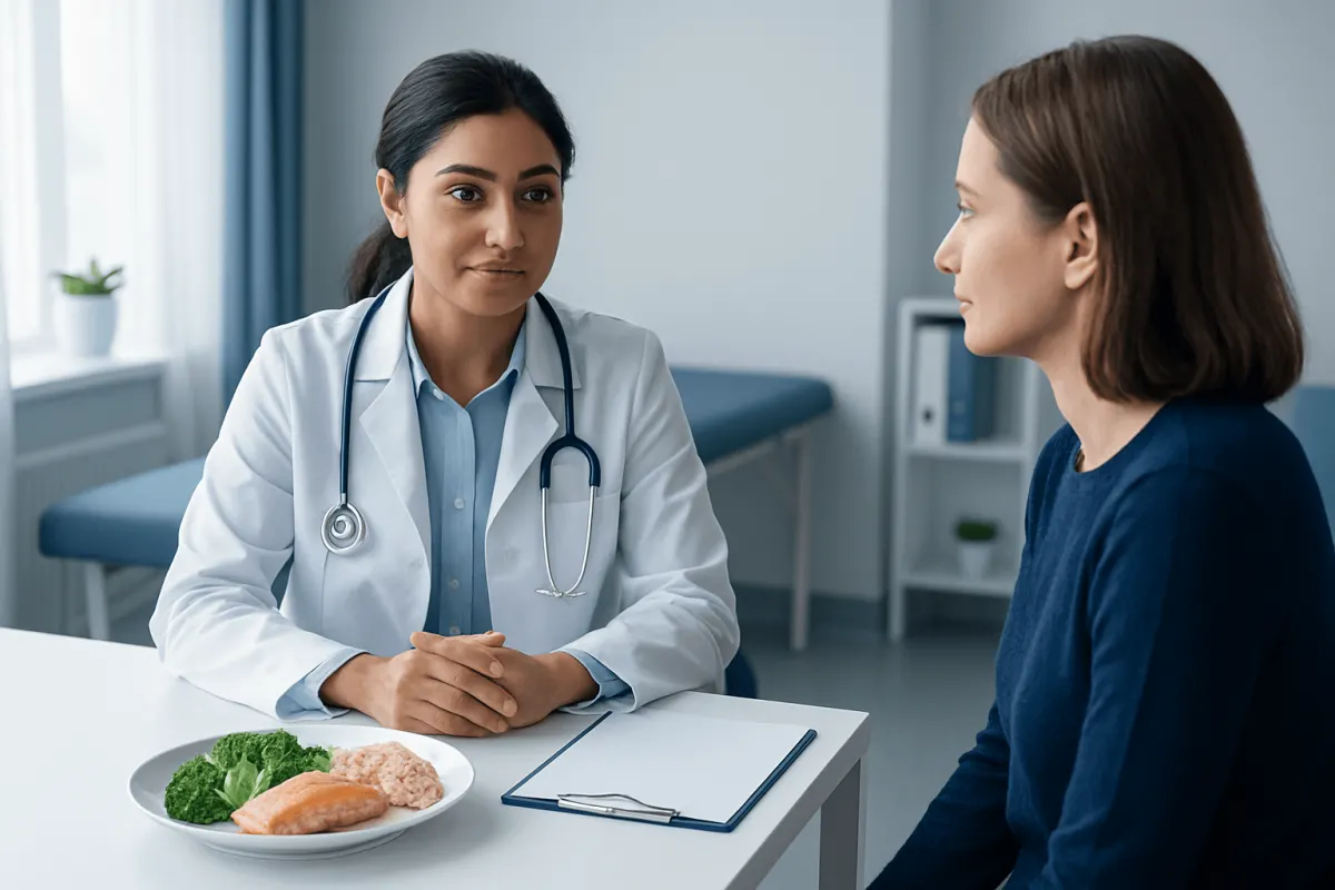 Doctor consulting patient about healthy diet and nutrition.