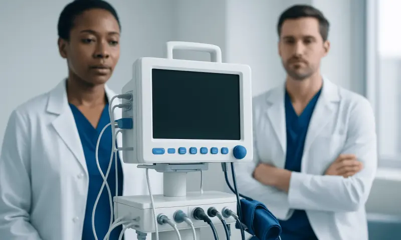 Medical professionals with monitoring equipment in a hospital setting.