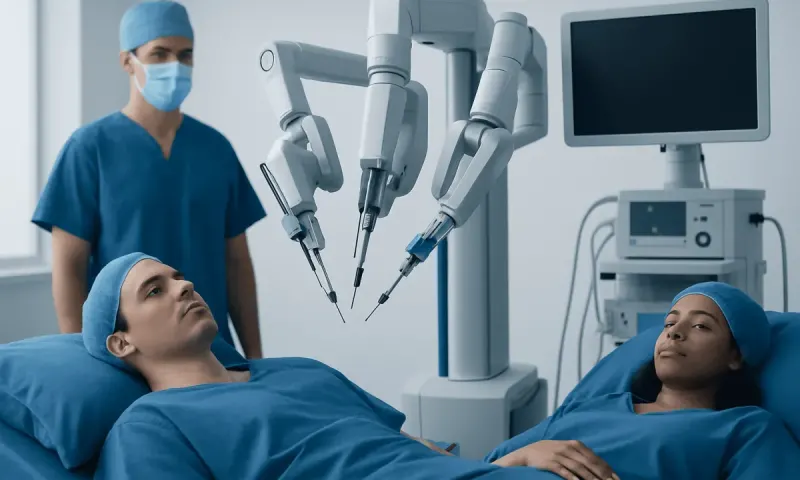 Robotic surgical system performing procedure on patients at Acibadem Hospital.