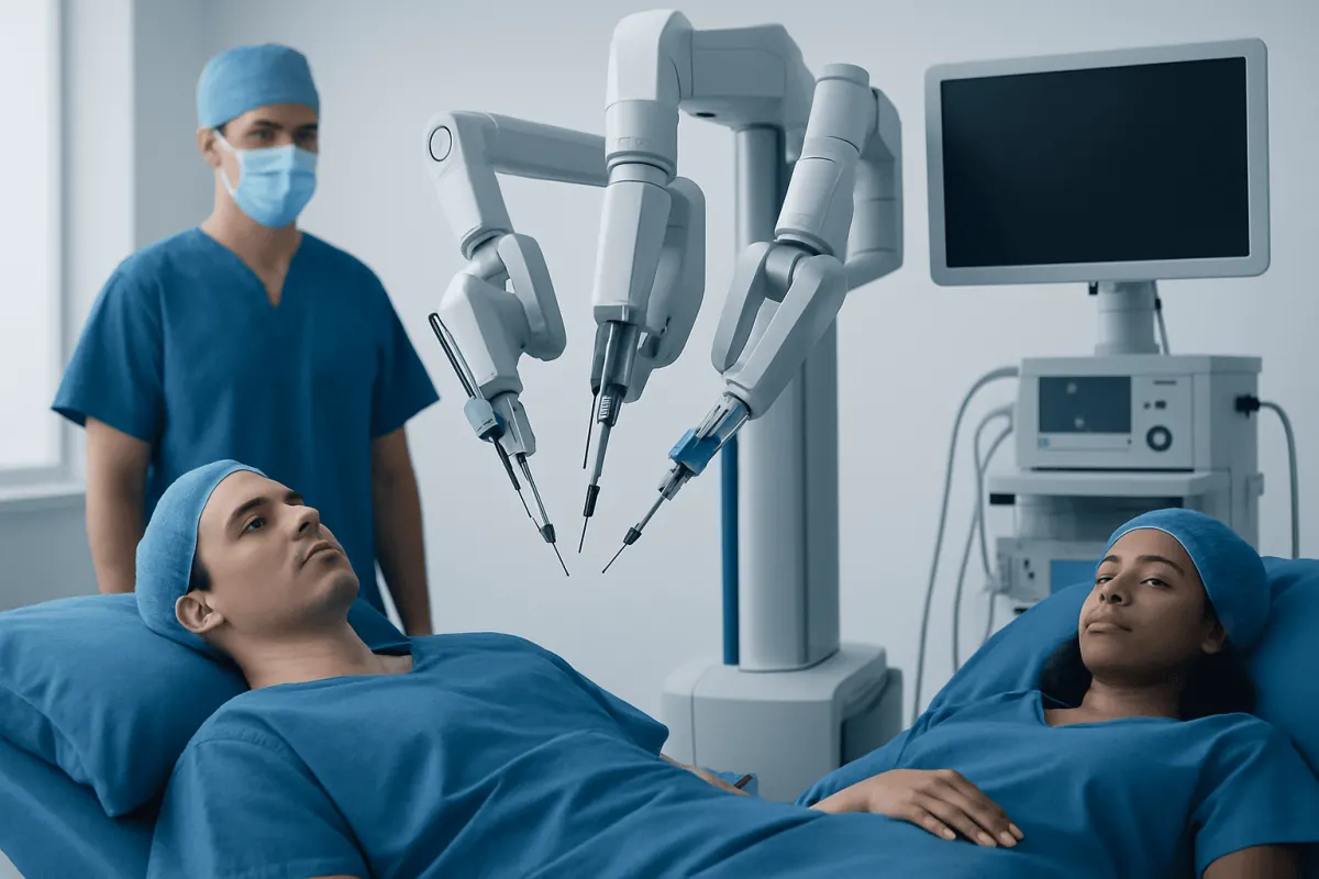 Robotic surgical system performing procedure on patients at Acibadem Hospital.