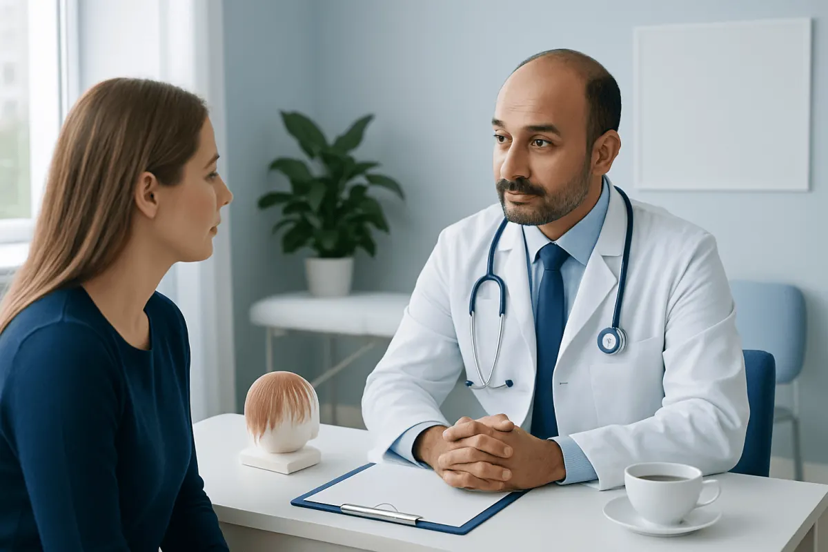 Doctor consulting with a patient in a medical office at Acibadem Hospitals Group.