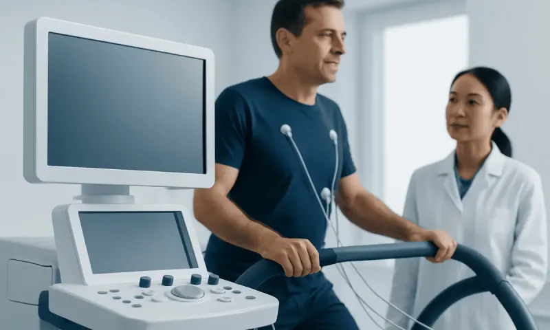 Patient undergoing a stress test with medical staff at Acibadem Hospitals Group.