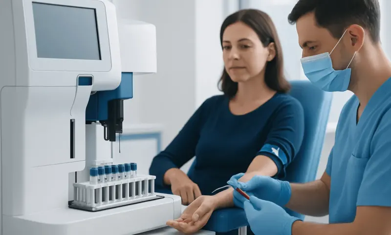 Medical professional performing blood test with advanced laboratory equipment.