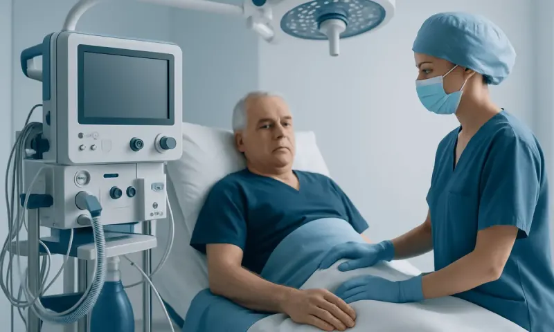 Patient in hospital bed with healthcare professional during medical examination.