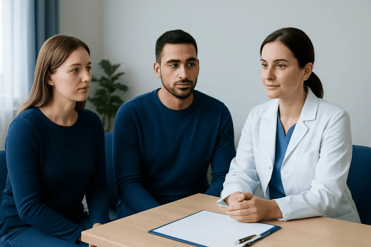 Fertility consultation at Acibadem Hospitals Group with doctor and patients.