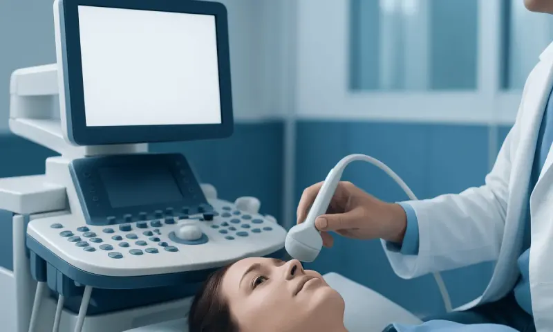 Medical professional performing an ultrasound on a patient in a hospital setting.