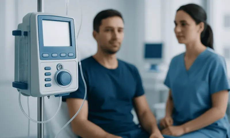 Medical consultation with a patient and healthcare professional in hospital.