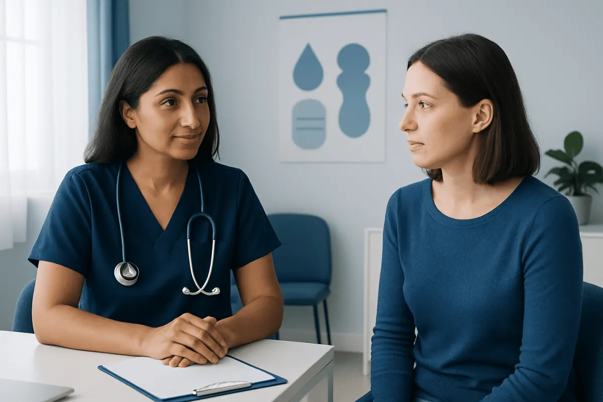 Doctor consulting with a patient about blood disorders in a medical office.