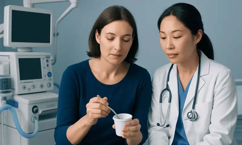 Doctor advising a patient about health in a clinical setting.