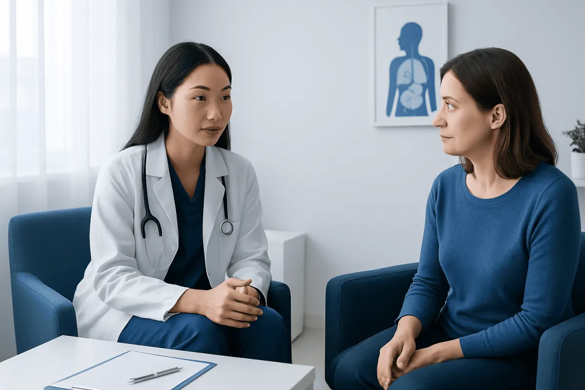 Doctor consulting with a patient in a medical office setting.